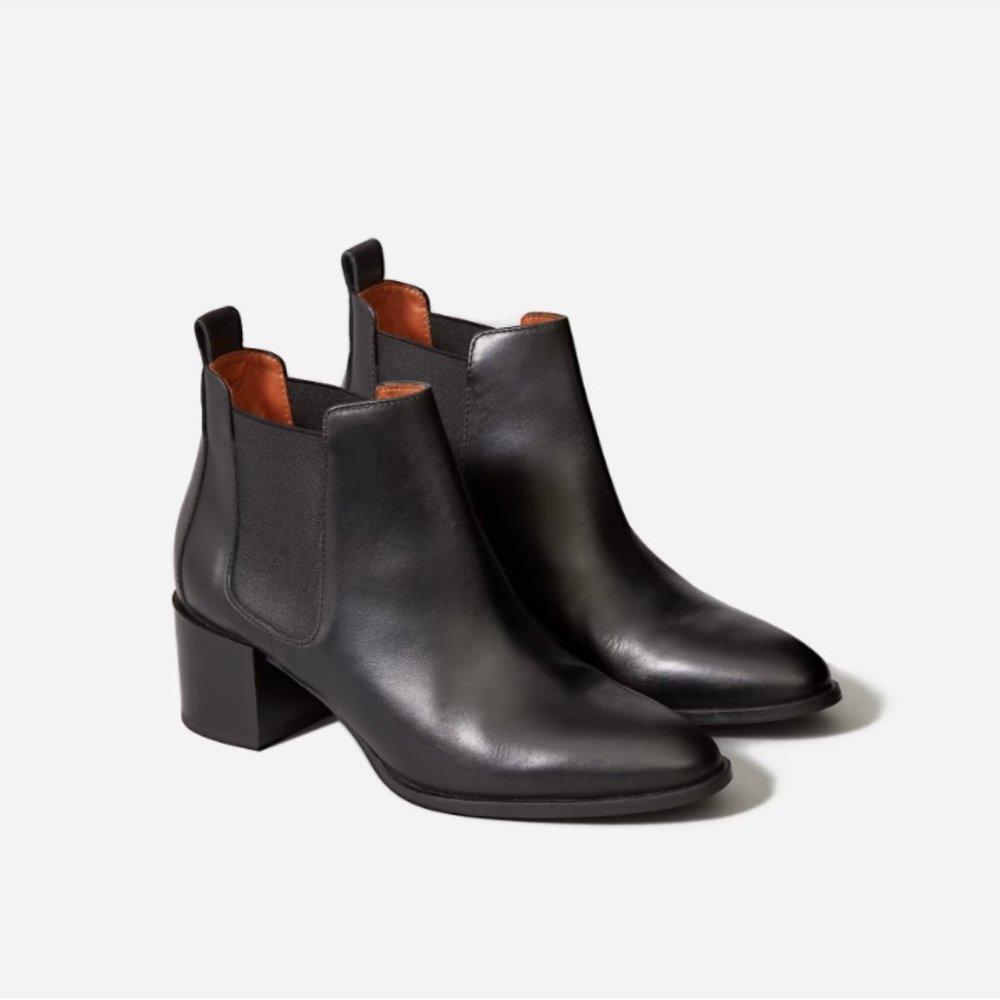 Everlane “The Heel” Chunky Block Heel Black Leather Booties
